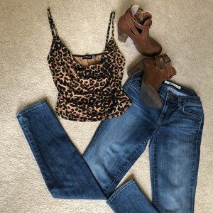 PLT tan leopard print cowl neck cami top size 4